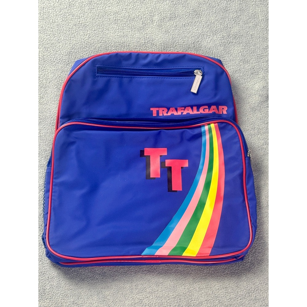 Vintage Trafalgar TT Blue Nylon Rainbow Stripe Travel Bag Retro 80s